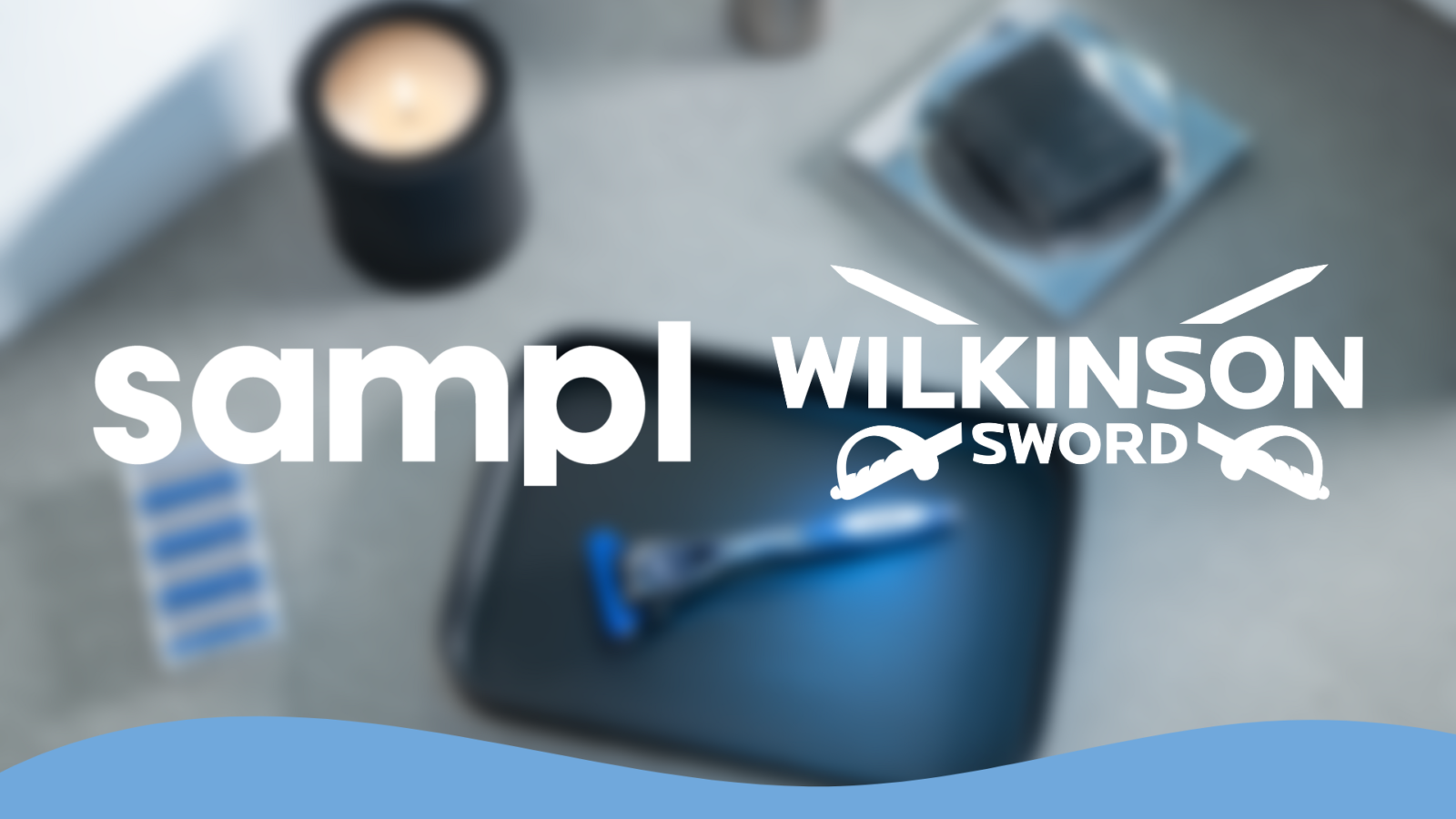 sampl and wilkinson sword logo against blurred backdrop of a razor