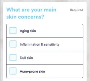 Sampl bespoke survey asking questions around skincare concerns